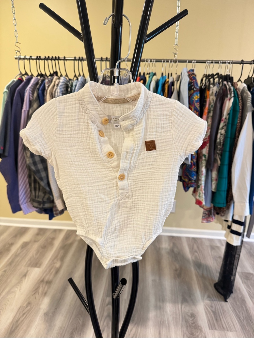 Rachel Zoe Cream Short-Sleeve Button Henley Bodysuit